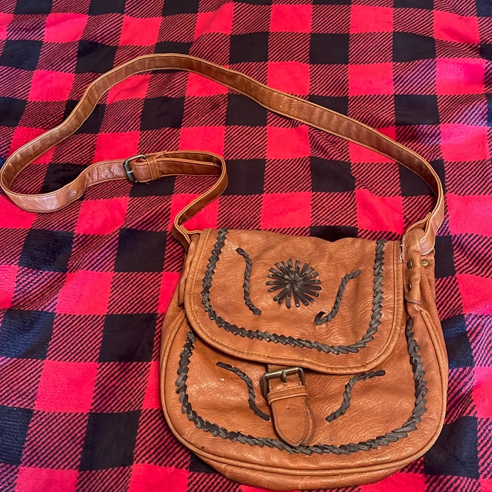 Brown leather cross body purse
